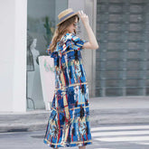 Plus Size Off Shoulder Geometric Print Pleated Dress Sai Feel